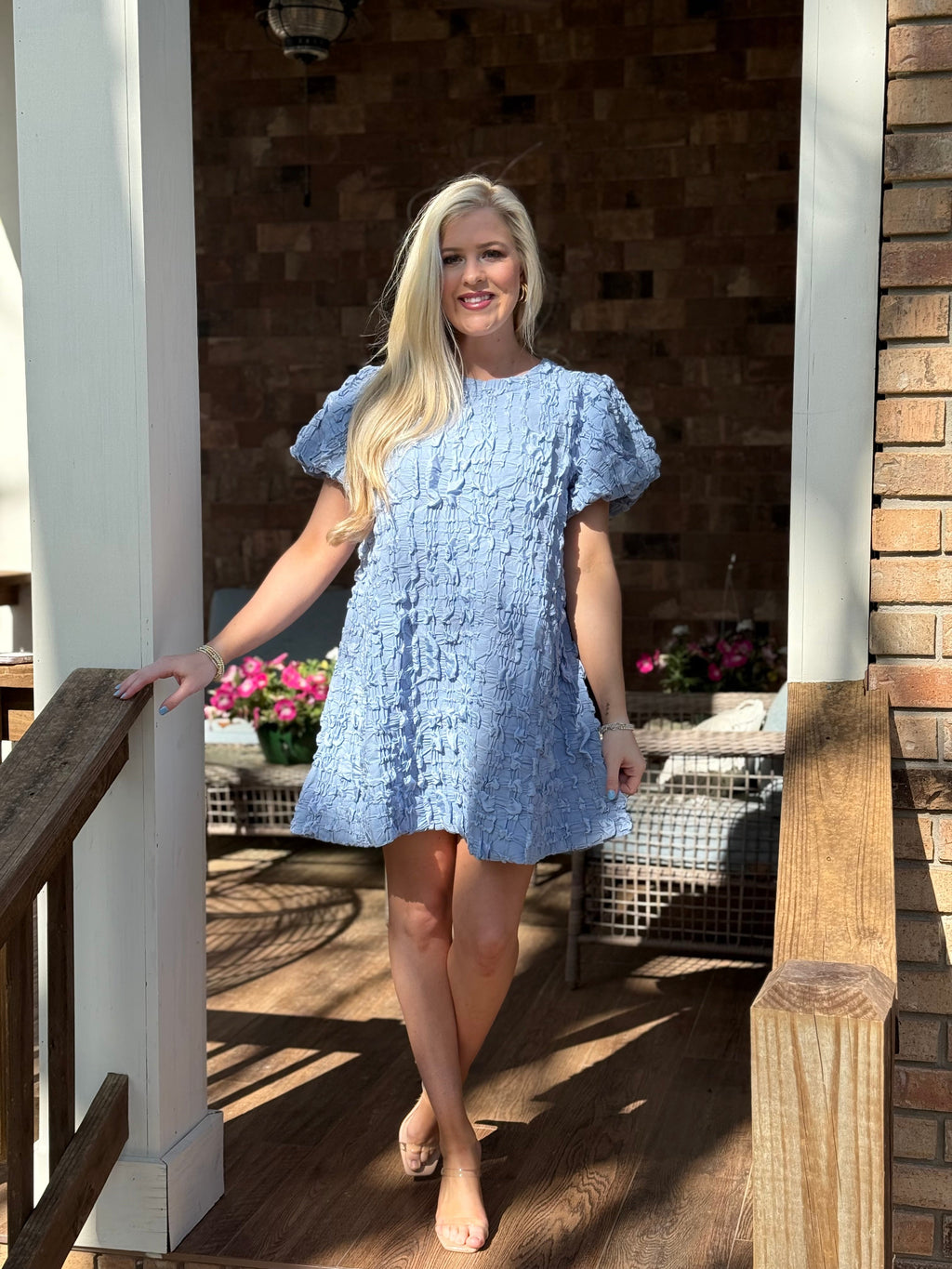 Umgee crinkle dresses with puff sleeve