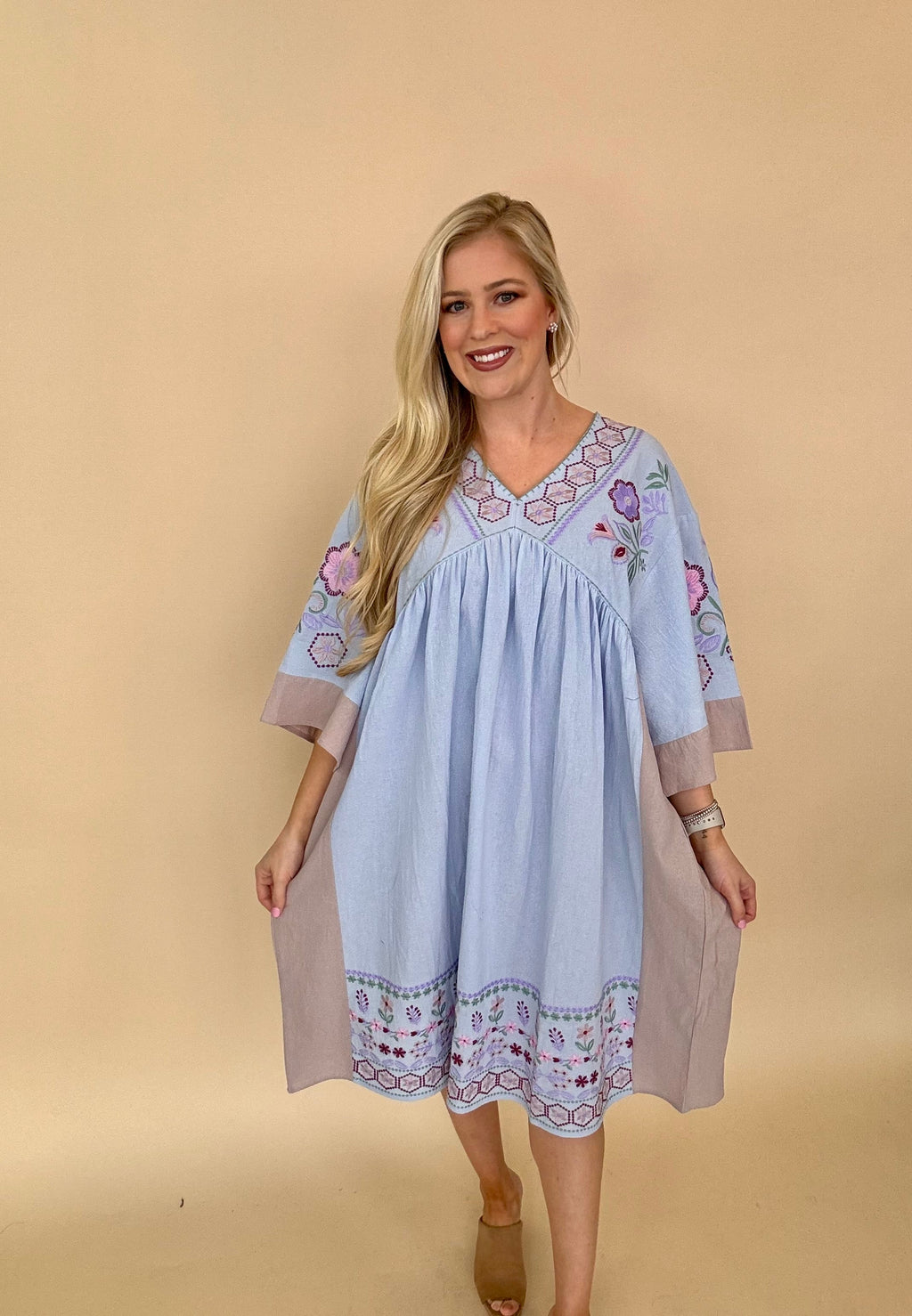Easel embroidered midi dress baby blue