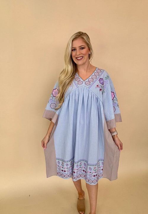 Easel embroidered midi dress baby blue