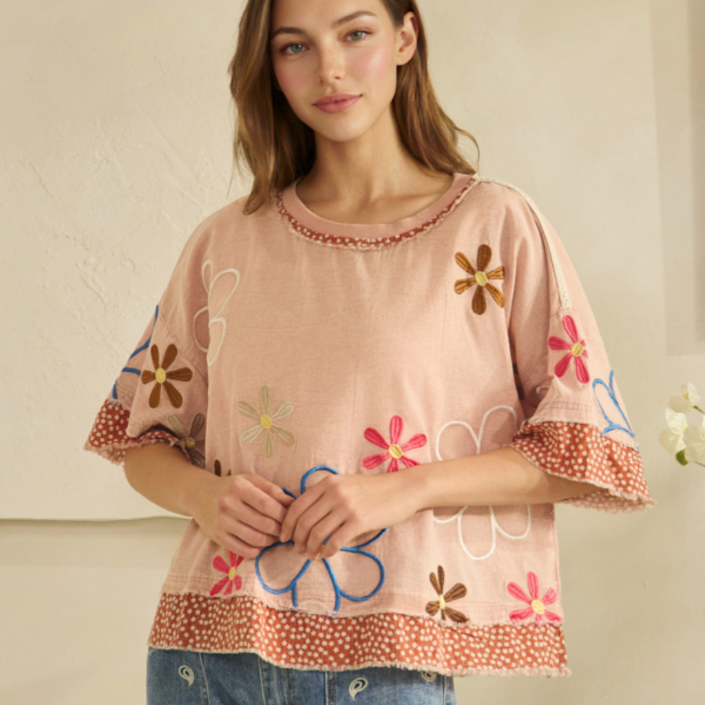 Oli and Hali blush embroidered top