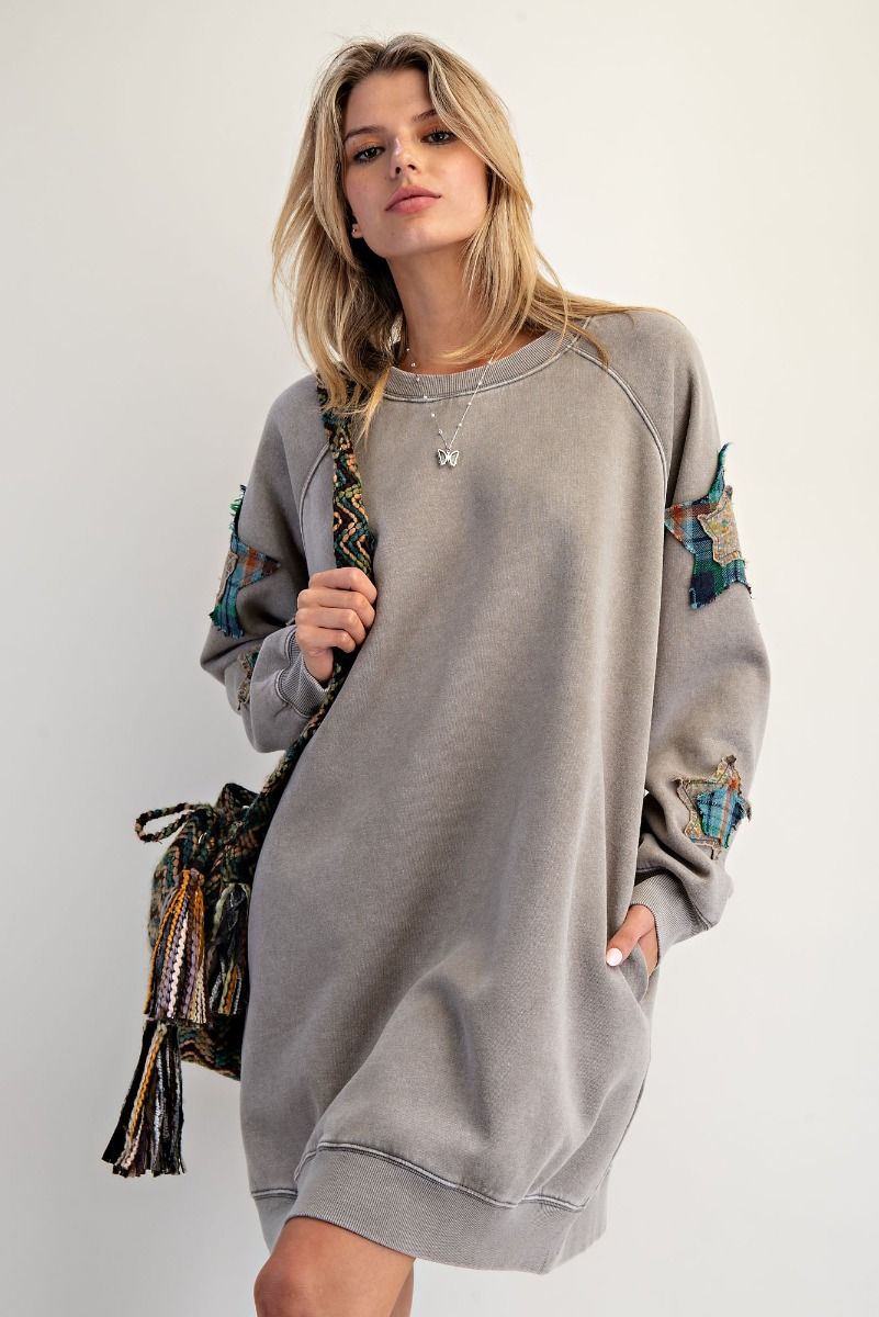 Easel star patch mineral wash terry dress