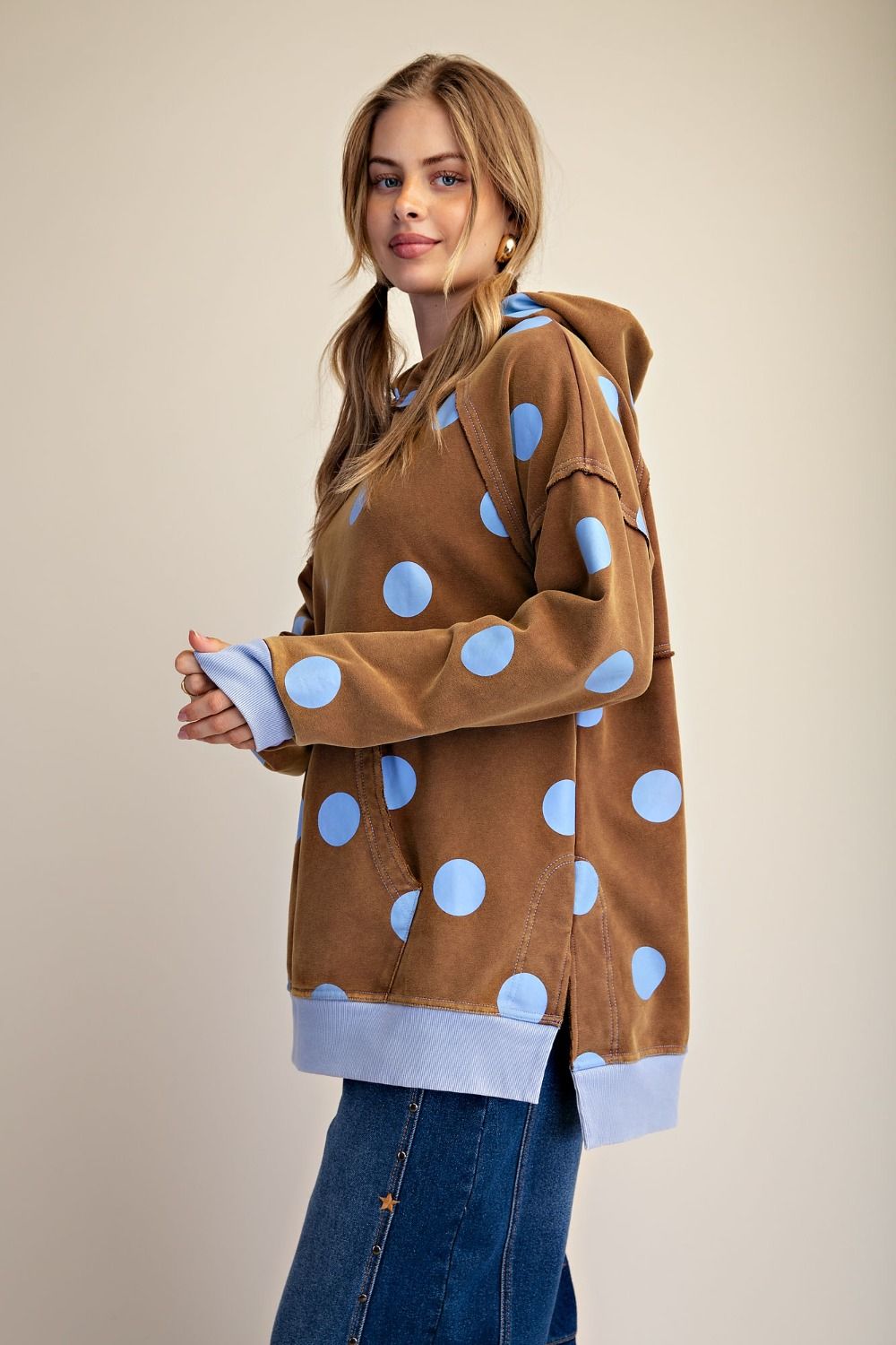 Easel POLKA DOT PRINTED TERRY HOODED