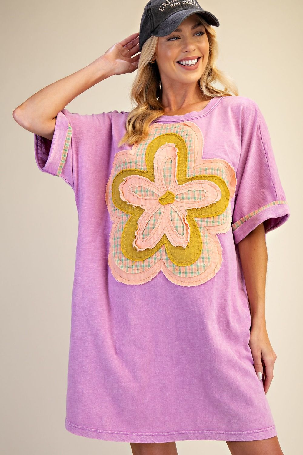 Easel FLORAL PATCH FRONT WASHED COTTON DRESS