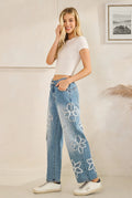 Oli and Hali washed floral embroidered jeans
