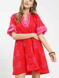Umgee red and pink embroidered dress