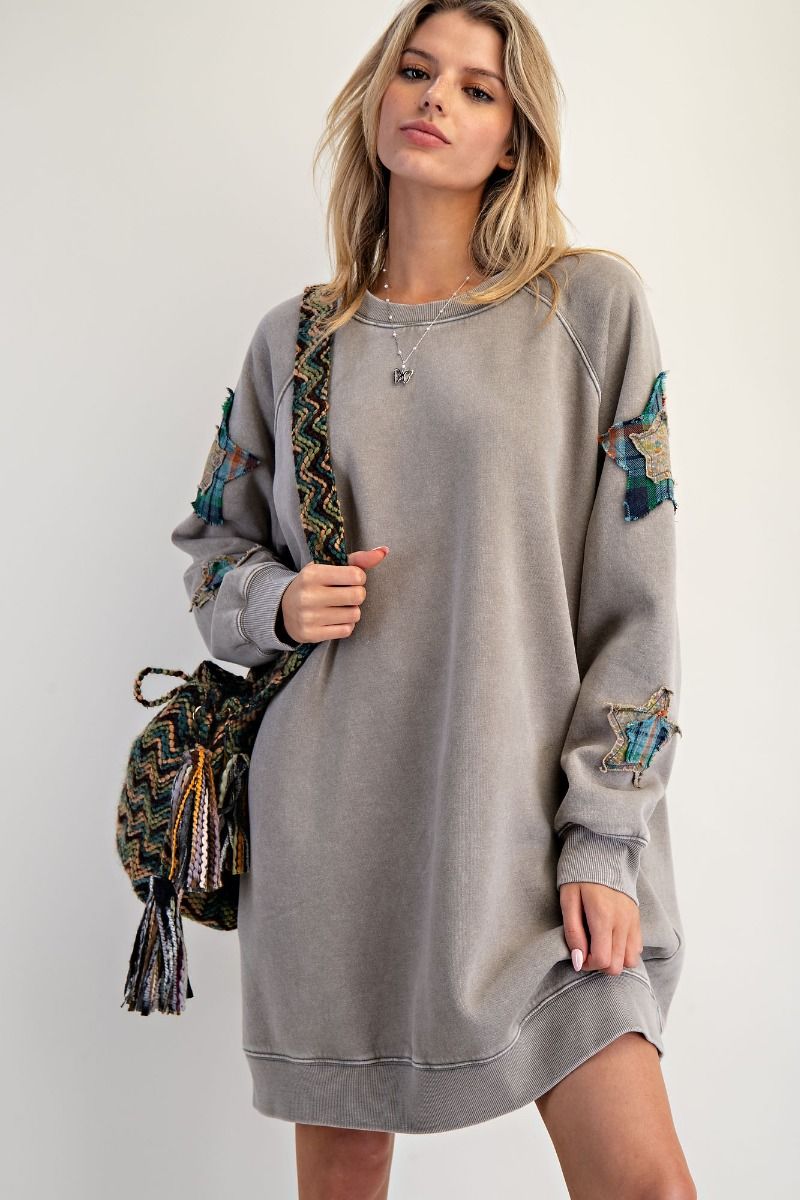 Easel star patch mineral wash terry dress