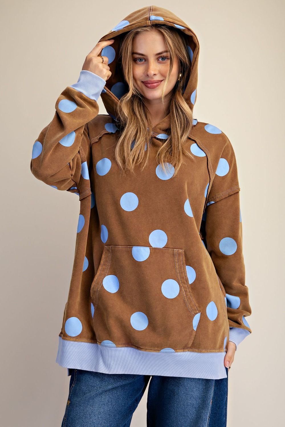 Easel POLKA DOT PRINTED TERRY HOODED