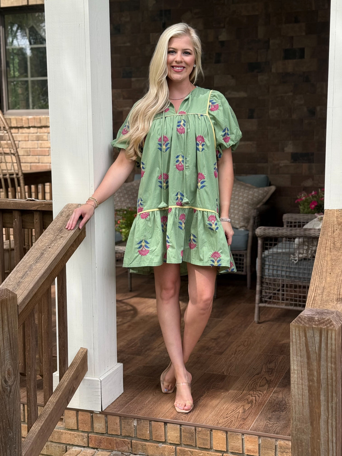 Umgee embroidered dress sage green