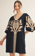 Jodifl tan and black appliqué dress