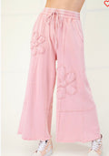 Easel raised flower knit wide leg pants
